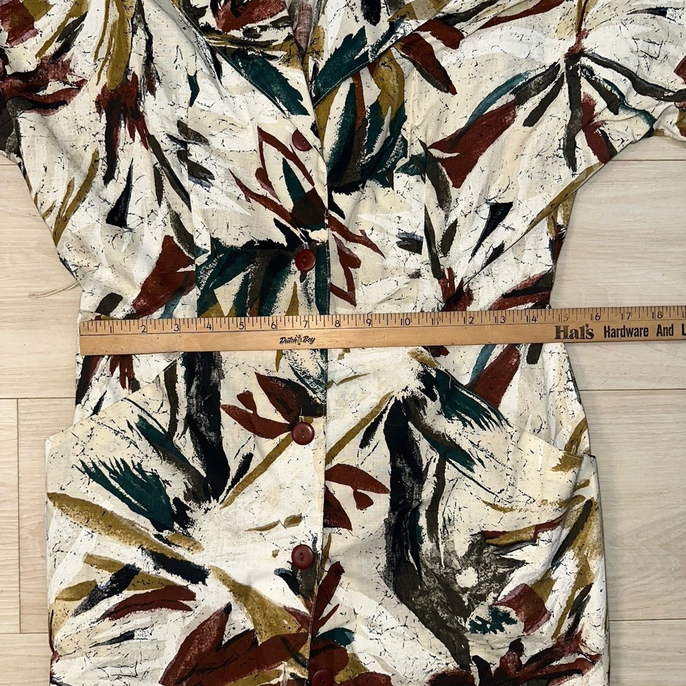 Vintage 80s Does 50s Dress Womens 13/14 Artsy All Over Print Wild Dress Midi - Picture 5 of 9